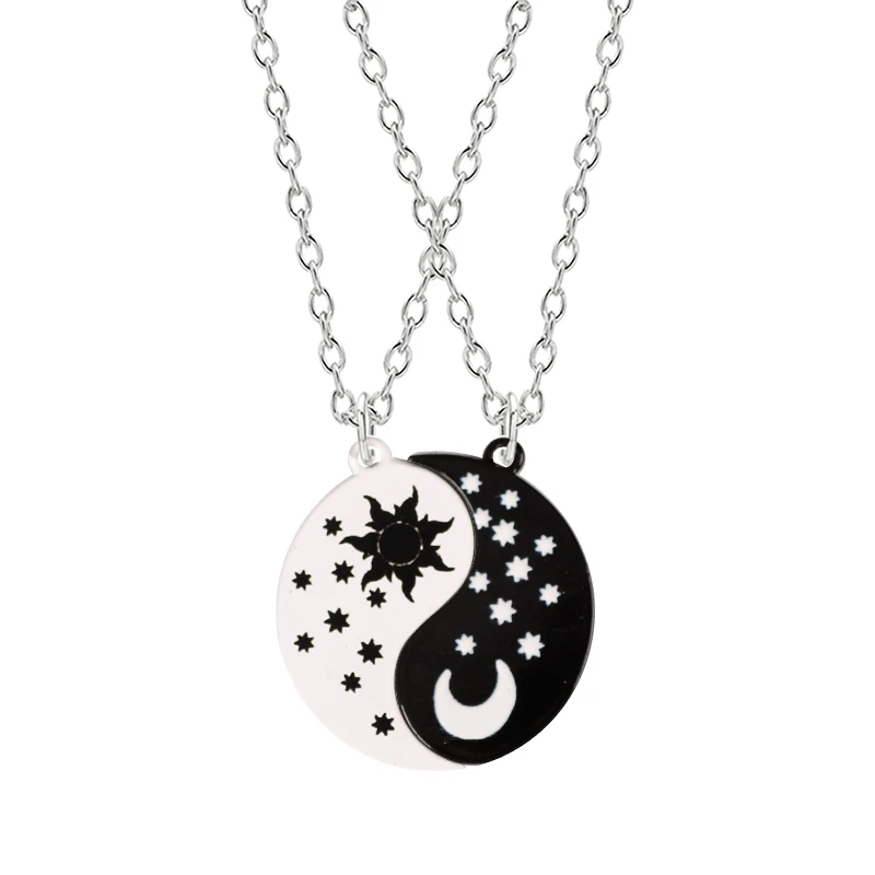 Creative Tai Chi Star Moon Necklace Pendant Fashion Lady Retro Chinese Style Alloy Stitching BFF Pendant Friendship Jewelry Gift