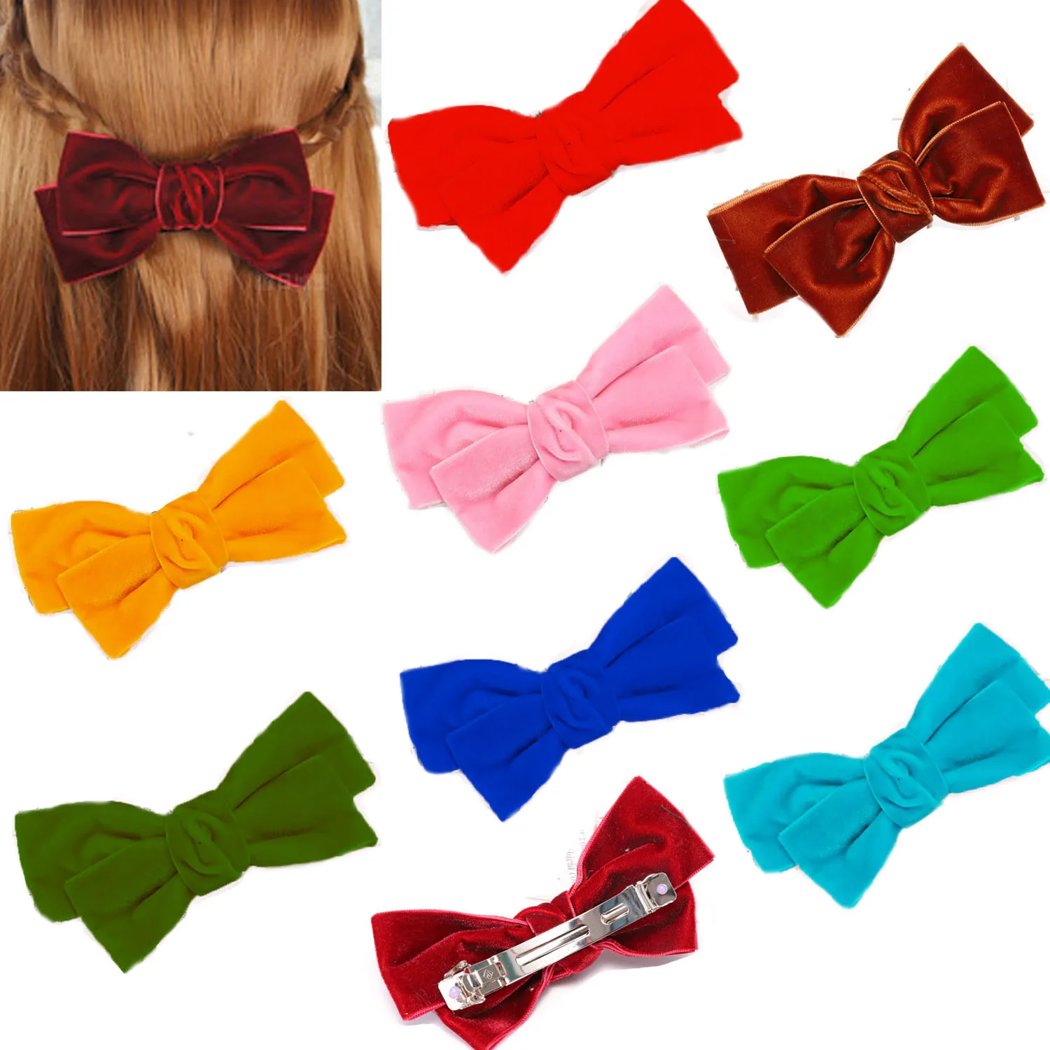 New Vintage Velvet Bow Barrettes Bow Spring hairpin  Korean Clip Hairgrips For Women Girls Bangs Clips Hair Accessories