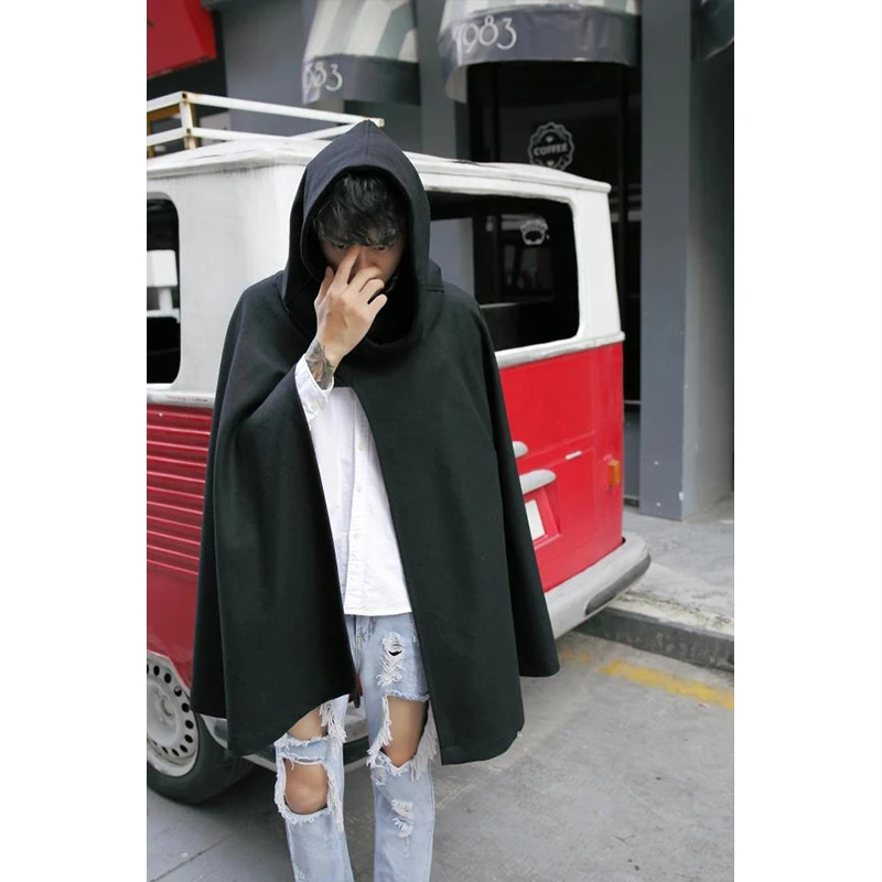 M-4XL winter hooded woolen coat in the long section loose shawl woolen coat men's cape cape large size men's coat fat people wea