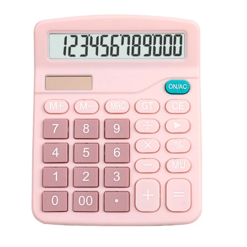 Macaron Blue Pink 12 Digit Desk Solar Calculator Large Big Buttons Financial Business Accounting Tool for School Student Office
