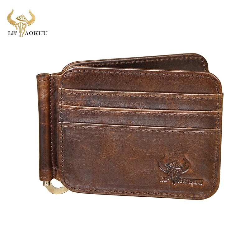 Soft Top Quality Leather Men Money Clip Wallet Business Card Holder Case Design Front Pocket Wallet Mini Slim Purse Male C044