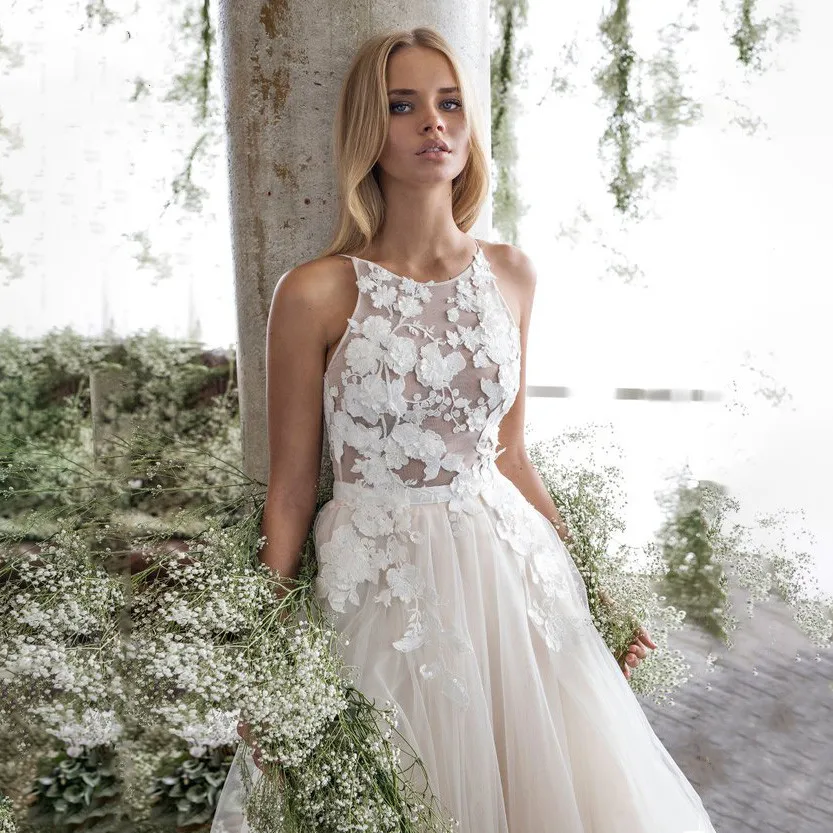 Robe de Mariée de Plage en Dentelle à Fleurs 3D, Bretelles Spaghetti, Appliques en Fibre, Dos Ouvert, Ligne A, Patients en Tulle, Quelle que soit la Traîne de Balayage, 2024