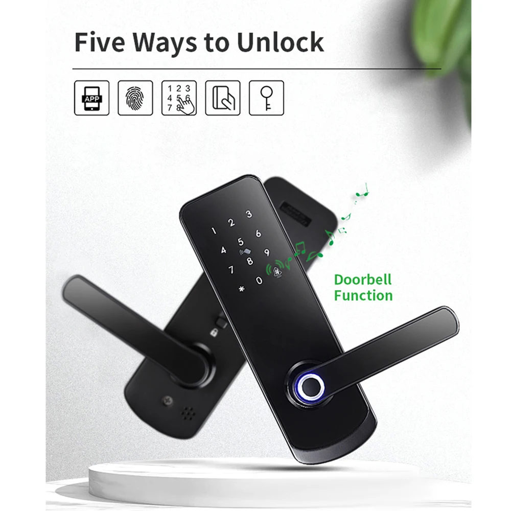 Intellithings Tuya Smart Electronic Fingerprint Lock with Doorbell Function WiFi APP Card Key Unlock Security For Home Apartment
