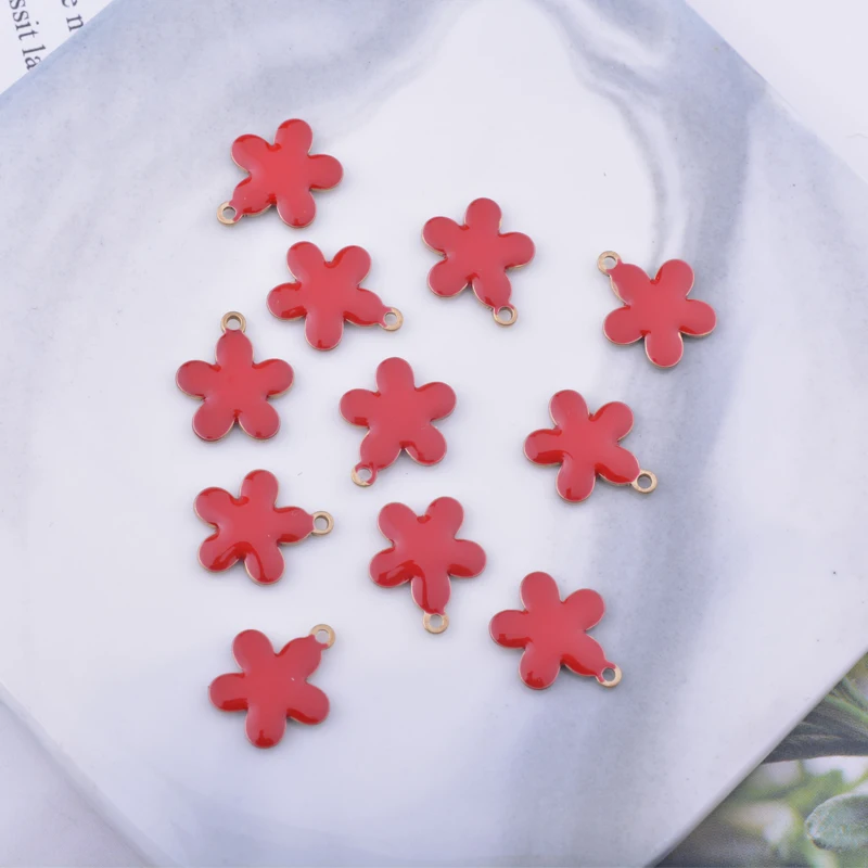 30pcs 10*12mm  Copper Colorfull Small Flower Charms Both Sided Enamel Pendant DIY Jewelry Earring Making