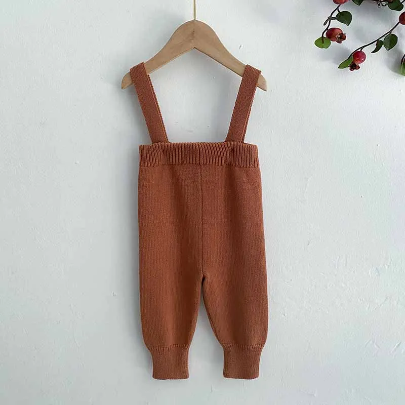 Autumn Knitted Cotton Toddler Newborn Baby Overalls Solid Casual Boys Girls Straps Pants Casual Infant Clothing Trousers