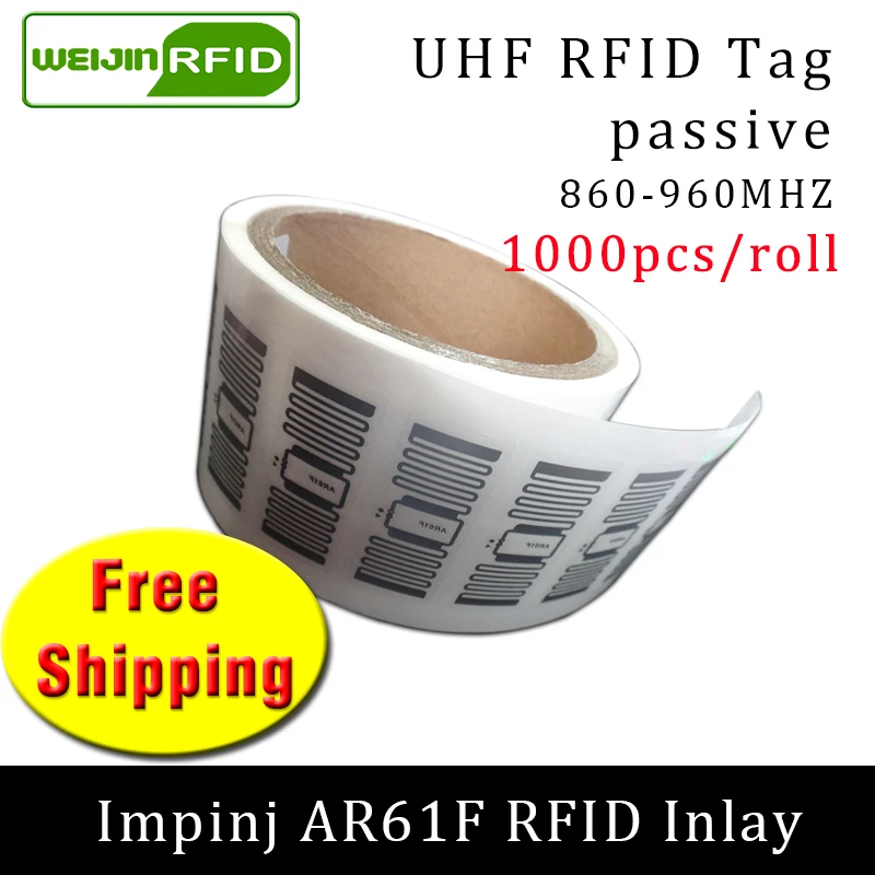 

UHF RFID tag sticker impinj MonzaR6 AR61F EPC6C wet inlay 915mhz868m860-960MHZ 1000pcs free shipping adhesive passive RFID label