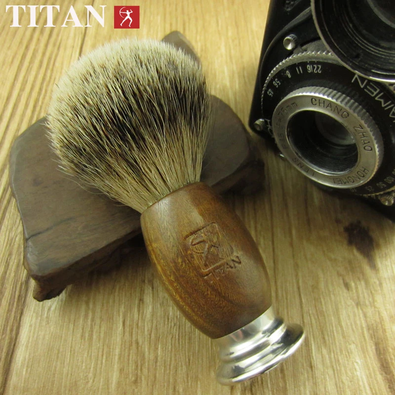 Titan shaving hair barber brush badger beard kit brushes  natural wood handle silvertip  gift