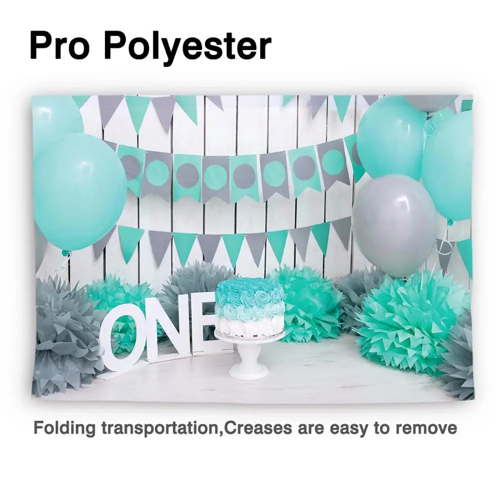 Allenjoy Kue Smash Latar Belakang Satu 1st Ulang Tahun Anak-anak Hijau Balon Suasana Kamar Pesta Foto Studio Polyester Latar Belakang Photocall