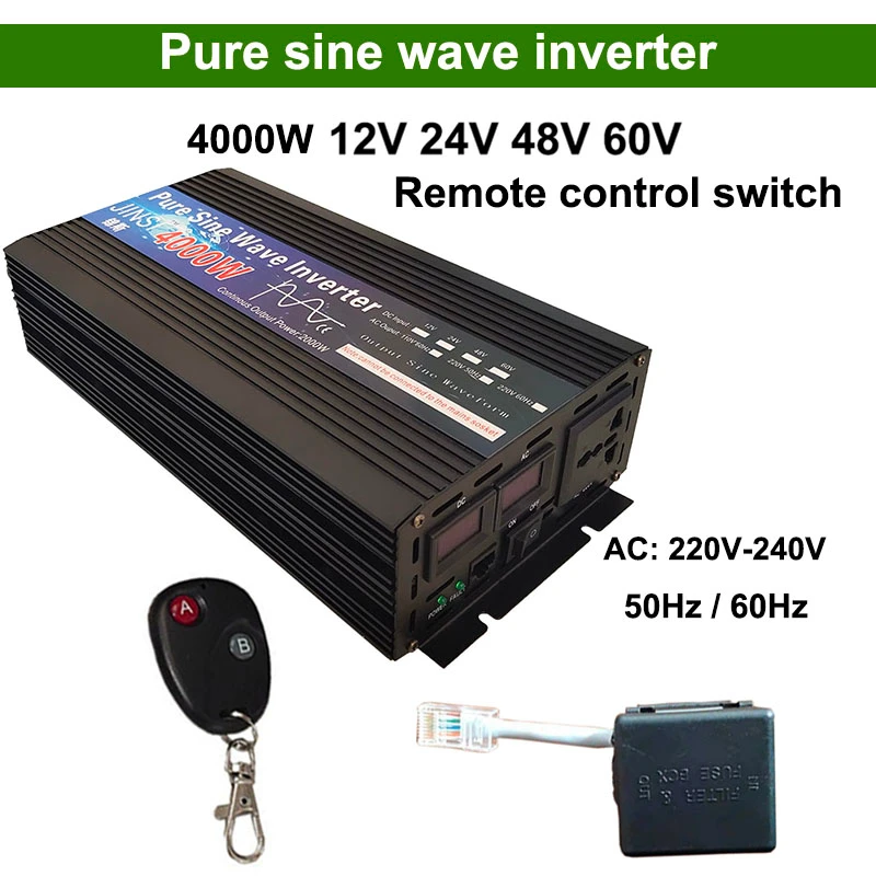 Zuivere Sinus Omvormer 12V 24V 48V 60V 220V 3000W 4000W Voltage Solar omvormer 12V 220V Converter Met Afstandsbediening Diy