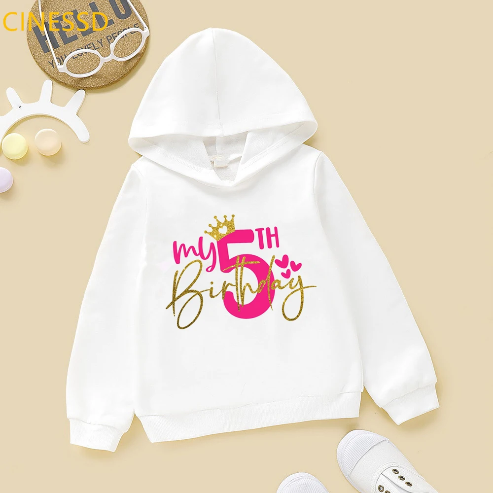 

Lovely Graphic Hoodie Girl Kids Winter Clothes 3-9th Children'S Birthday Gift Cute Golden Crown Print Sweatshirt Plus Velvet Out