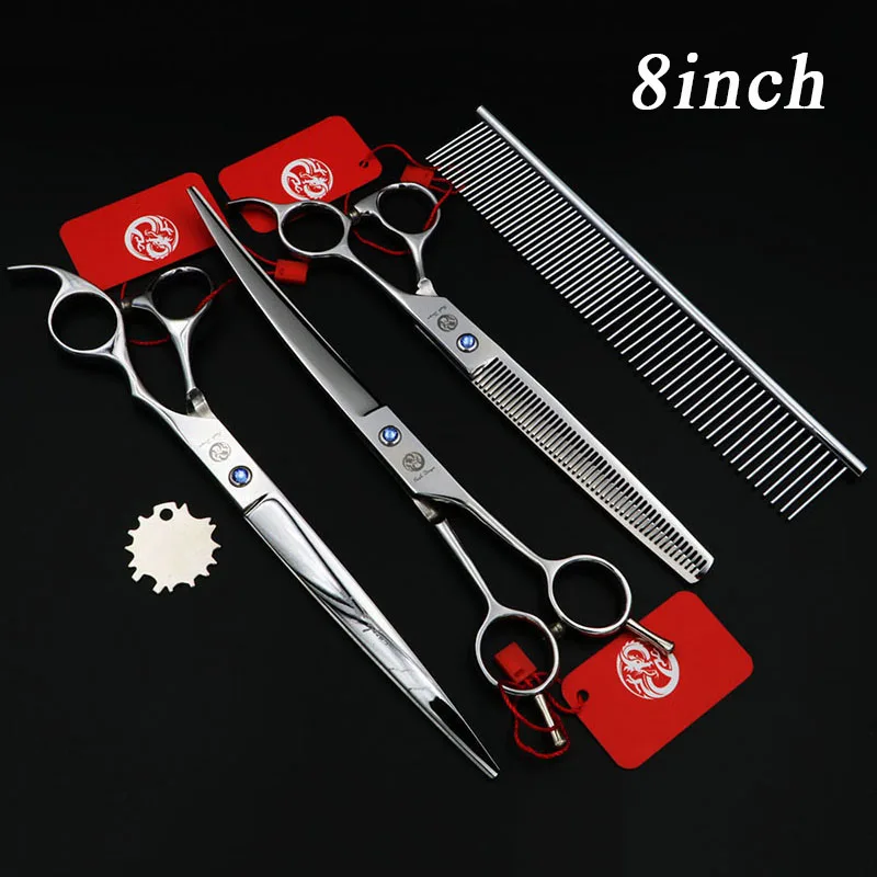 

7.5/8INCH Professional Premium Sharp Edge Dog PET GROOMING SCISSORS SHEARS Cutting+Curved+Thinning Shears+Steel Comb SUS440C