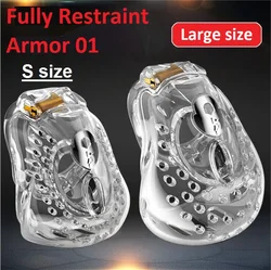 Latest ARMOR 01 Male Fully Restraint Bowl Chastity Device Cock Cage With 4 Penis Ring Bondage Lock Adult BDSM Sex Toy 3 Color