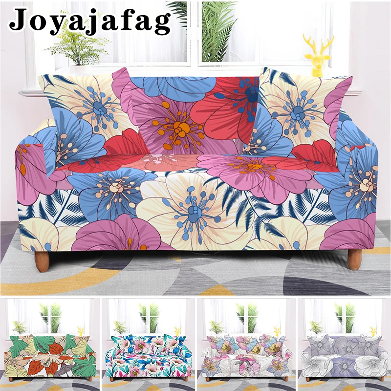 Stretch Elastic Sofa Covers Colorful Flowers Printed Corner Couch Cover For Living Room All-cover L Shape Slipcovers Washable