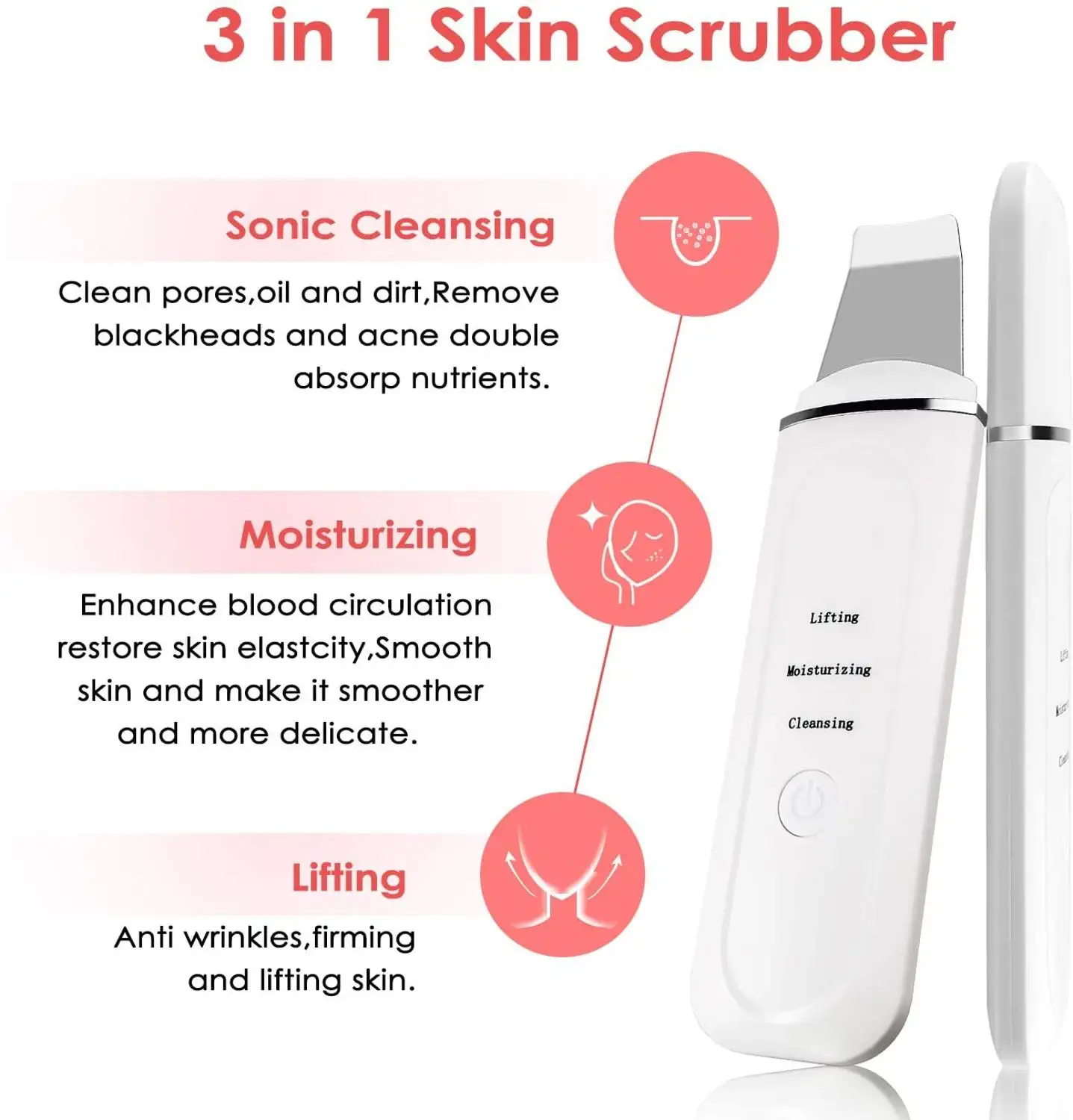 45°C Heat Facial Skin Scrubber Electric Ultrasonic EMS Ion Face Cleaner Blackhead Removal Face Lifting Massager Wrinkle Remover