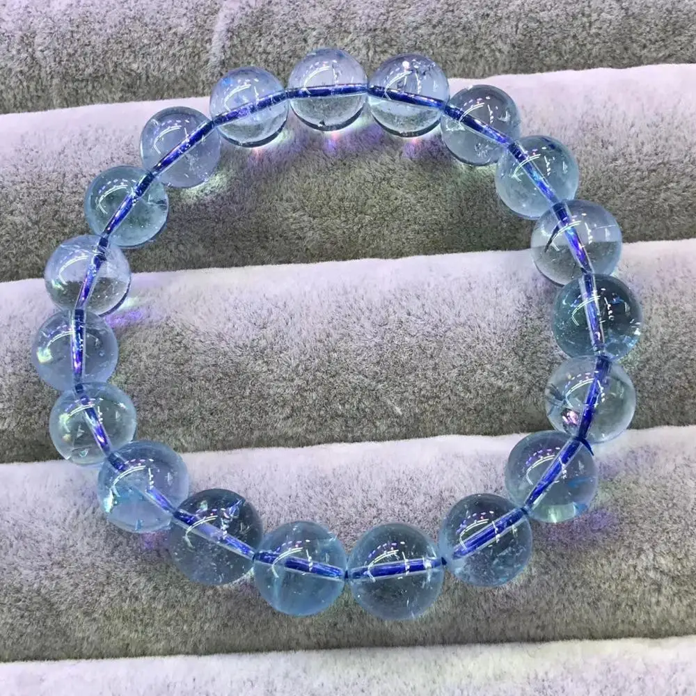 

Natural Blue Topaz Crystal Clear Round Beads Bracelet 10.5mm Woman Men Blue Topaz Stretch Genuine AAAAAA