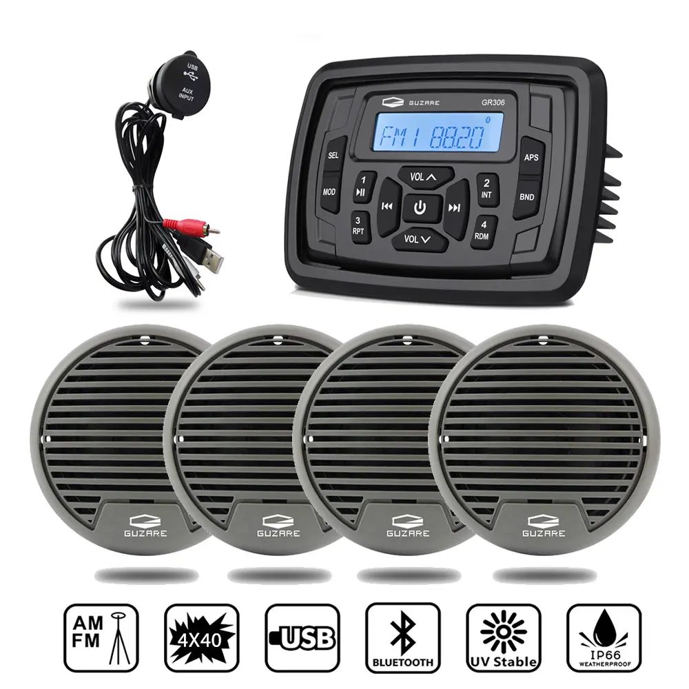 

Marine Bluetooth Stereo Boat Radio FM AM MP3 Player Audio System Receiver+2Pairs 3Inch Marine Waterproof Speaker+USB Audio Cable