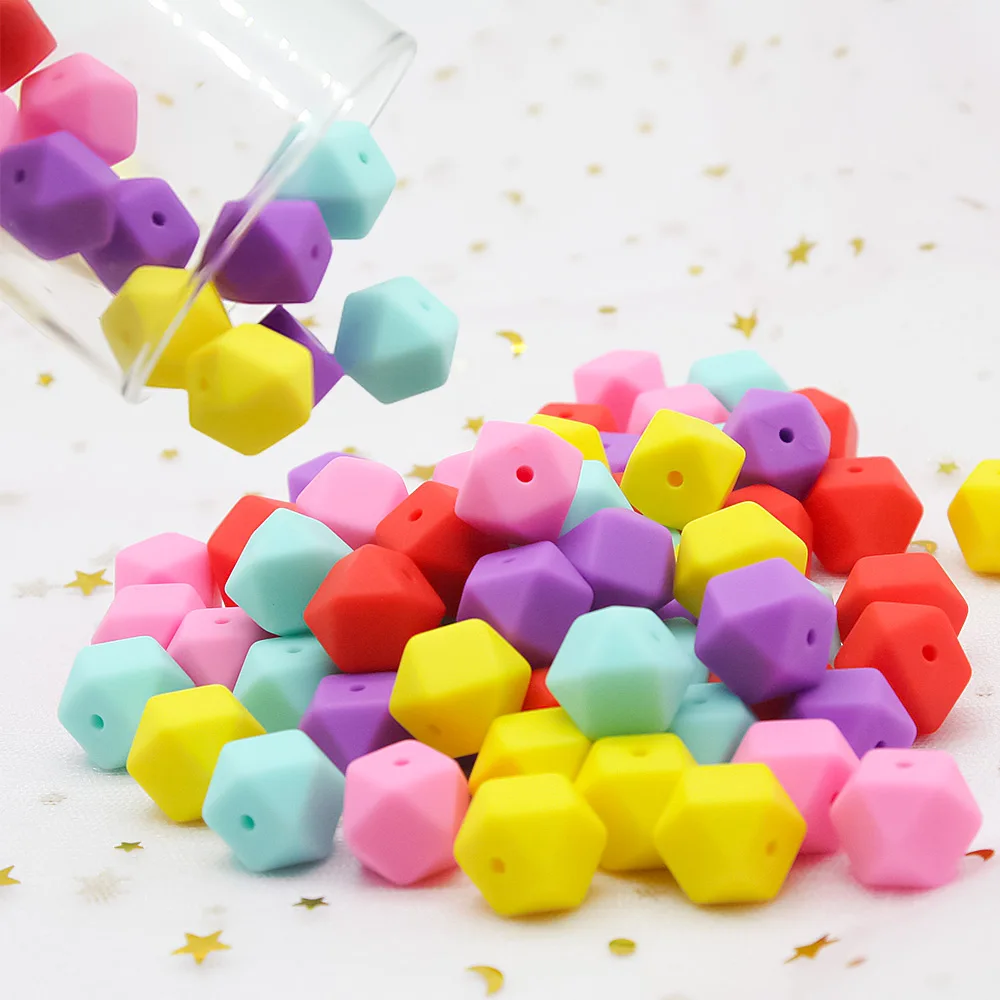 

Cute-Idea 100pcs Silicone Hexagon Beads 14MM Baby Teething Chewable Toys Gifts DIY Nursing Pacifier Chain Accessories BPA Free