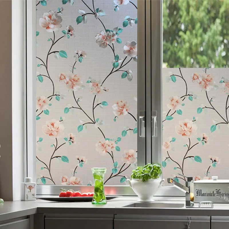 

Static 3d frosted glass stickers household bathroom privacy film opaque balcony sliding doors and windows flower stickers