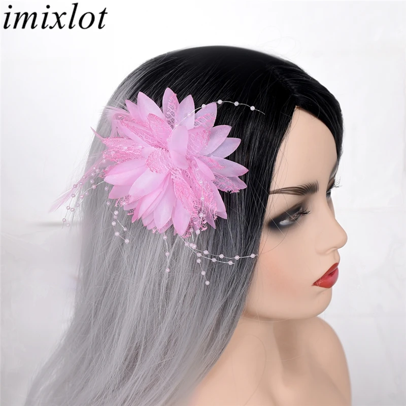 Imixlot Newest Unique Design Hollow Yarn Feather Flower Hair Clip Women Girls Elegant Fashion Beads Tassel Wedding Hairpins