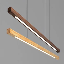 Japanese pendant light Black walnut fashion home design Nordic long strip light office light simple wooden dining table light