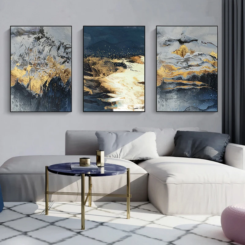 

EECAMAIL triptych gold leaf mountain abstract luxury sofa background wall Full diamond painting embroidery DIY 5d No Frame