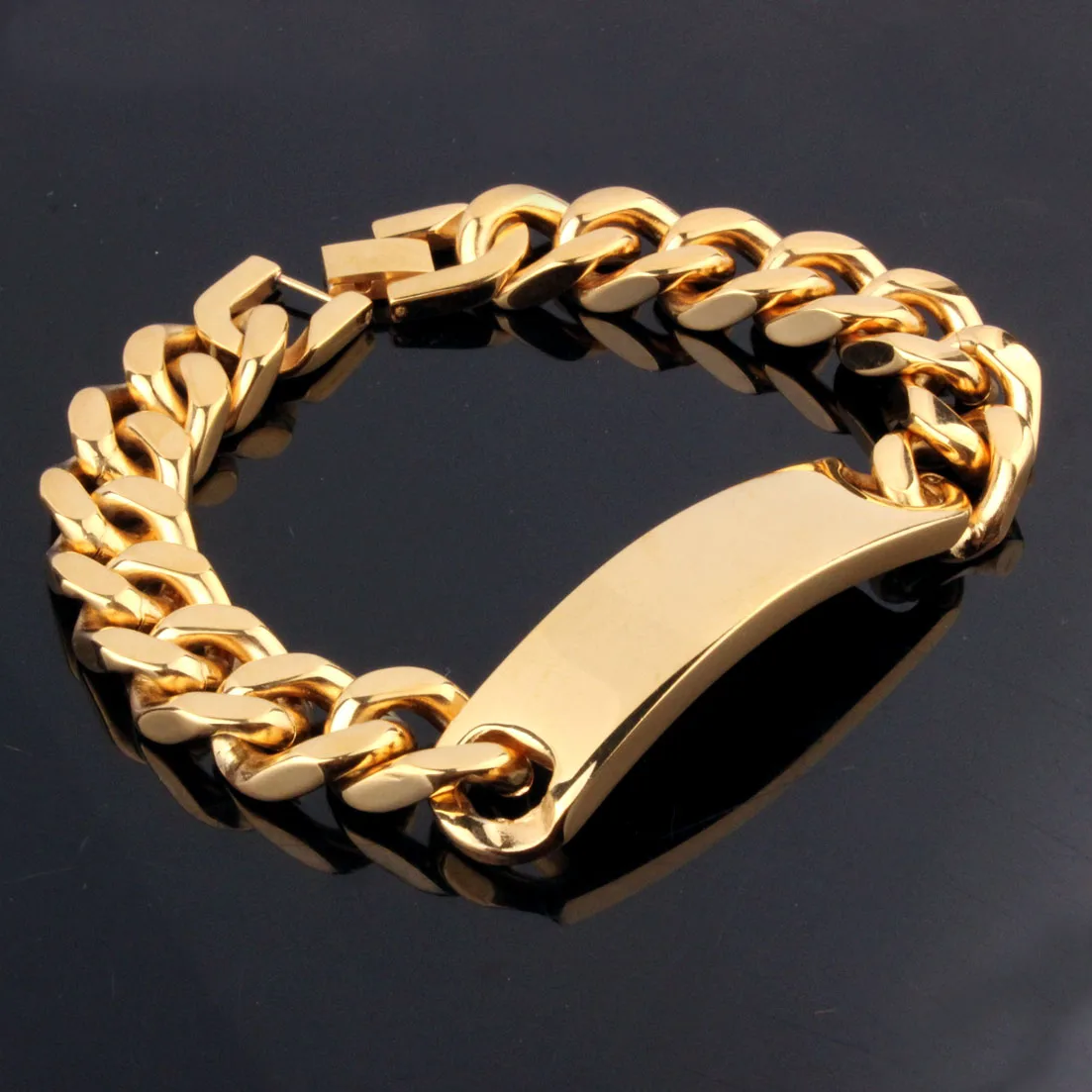 High Quality 316L Stainless Steel Men\'s Biker Curb Chain ID Bracelet Bangle Curb Cuban Link Wholesale Bracelet Fashion Jewelry