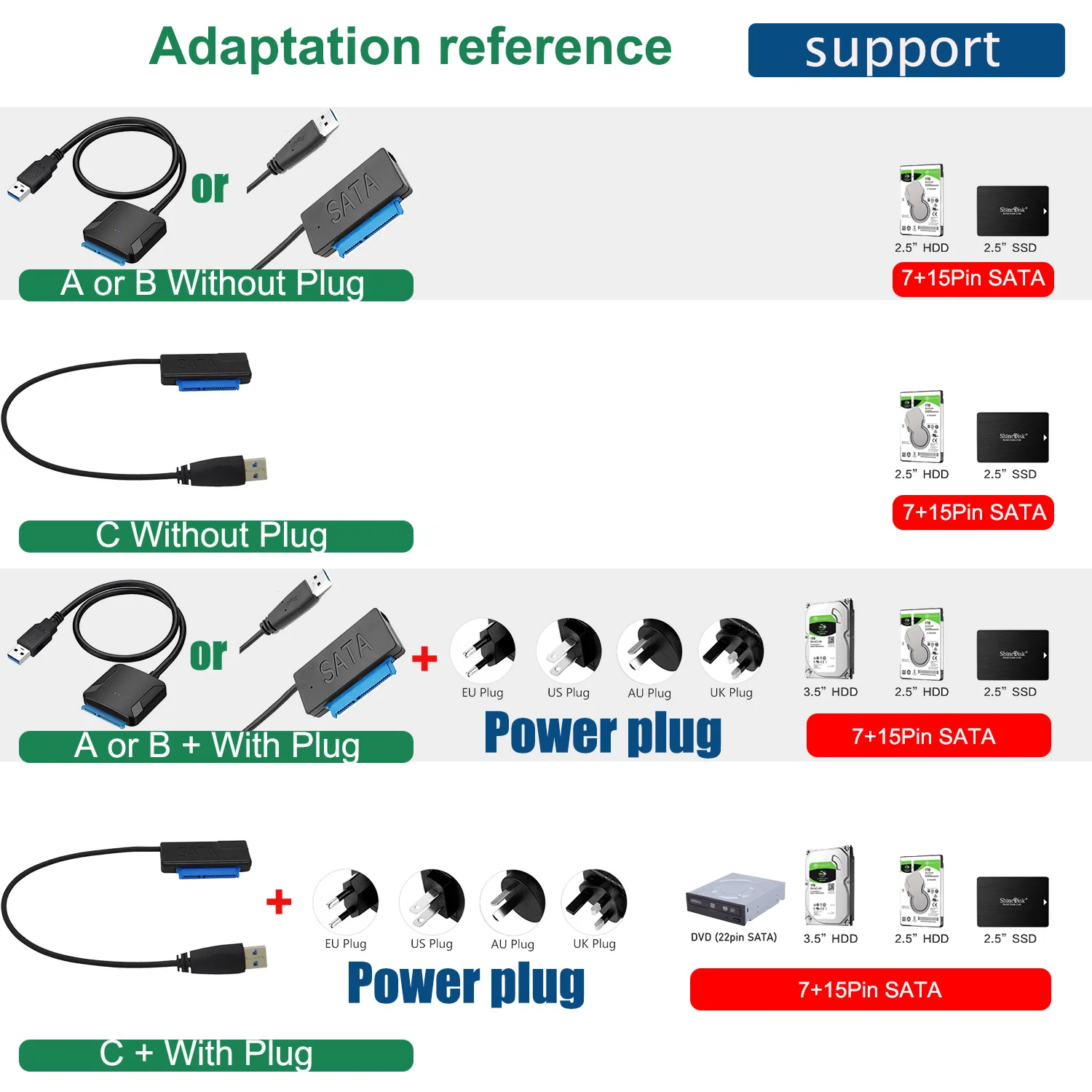 Sata To USB 3.0 Adapter USB SATA Cable UP To 6 Gbps Support 2.5 or  3.5Inch External SSD HDD 22 Pin SATA3 Hard Drive Cable