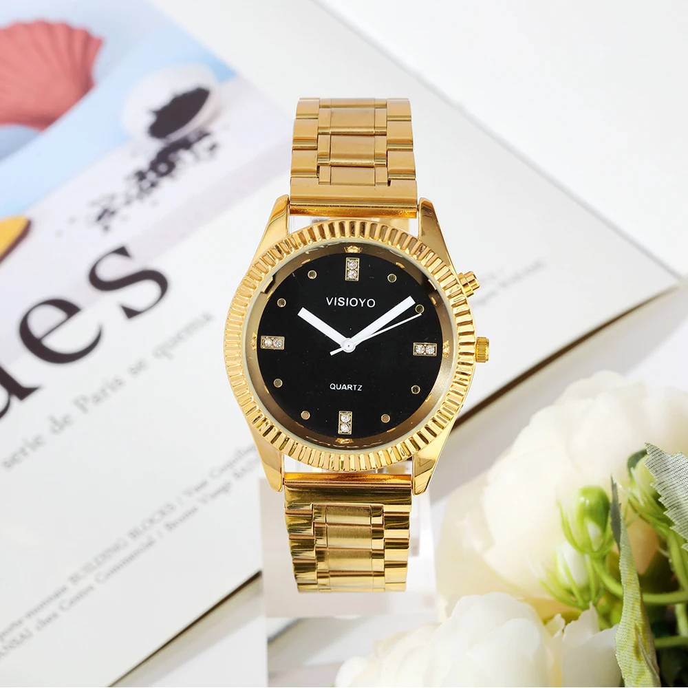 Reloj parlante inglés con función de alarma, fecha y hora de conversación, esfera negra, cierre plegable, etiqueta de caja dorada-303