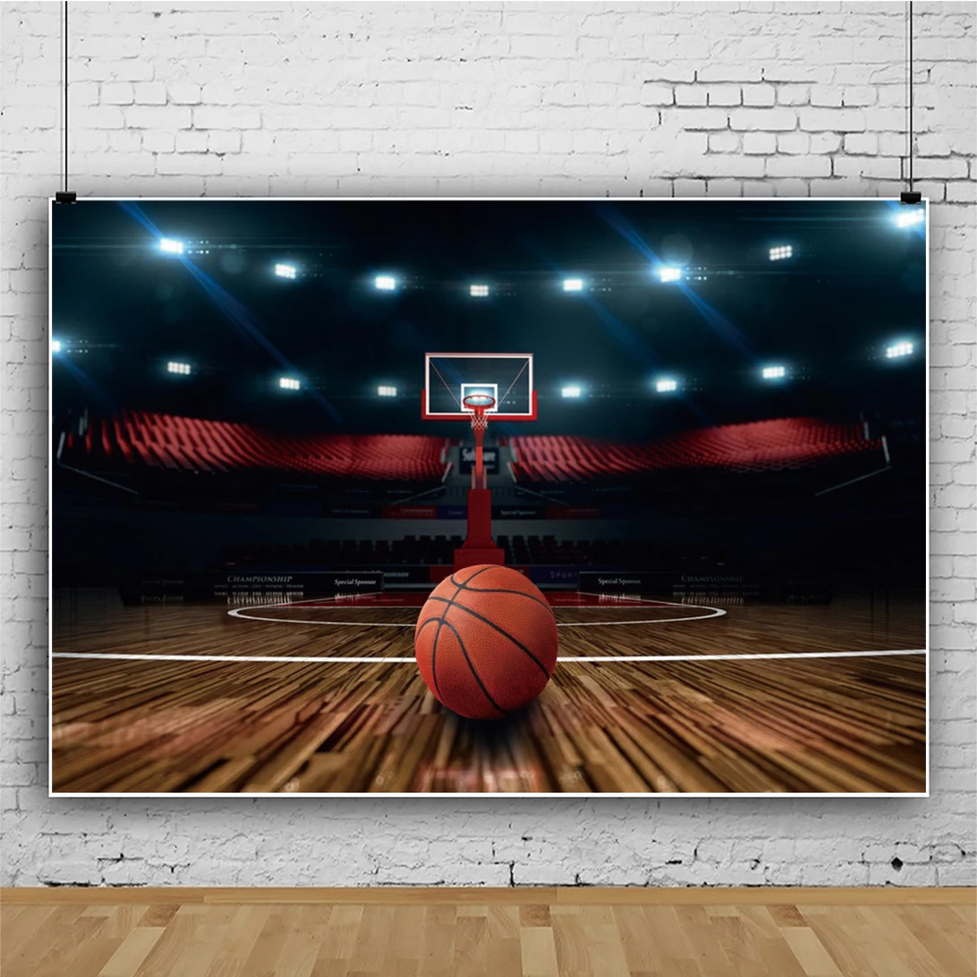Laeacco Basketball Court Sport Boys sfondo di buon compleanno per fotografia ritratto di bambino Banner personalizzato fondali foto