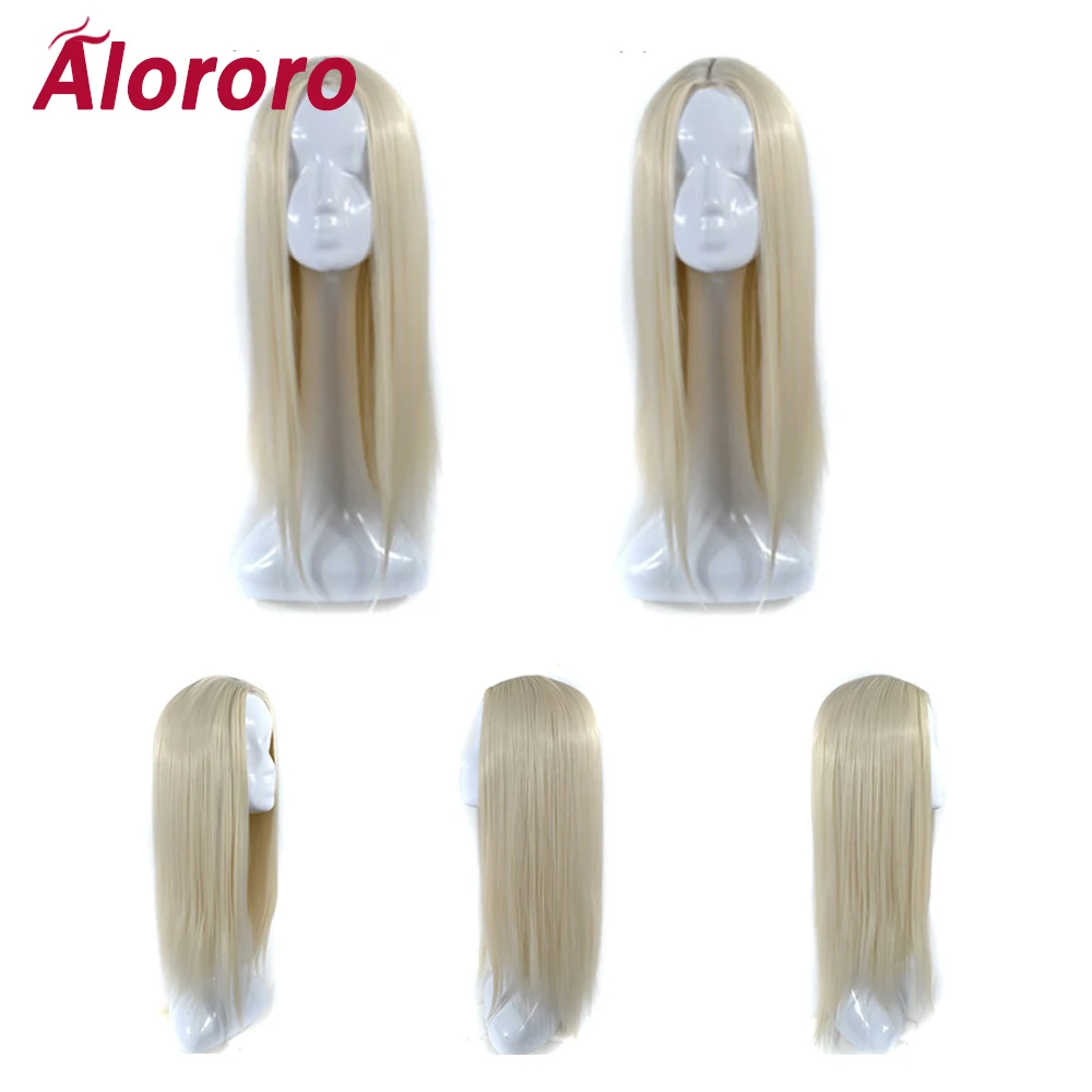 Alororo 26 inch Long Straight Synthetic Wigs Party Fashion White Red Gray High Temperature Wire Hair  Wigs for Women