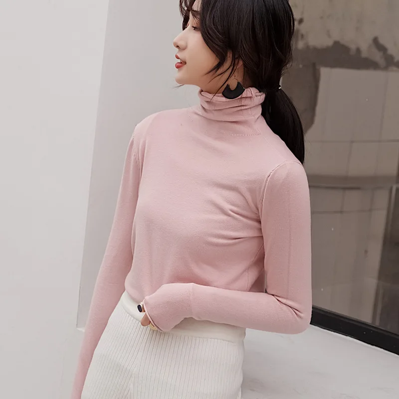 

women sweater 2020 autumn Sweet Korean ladylike Turtleneck Full Computer Knitted Pullovers Solid simple style keep warm sweater