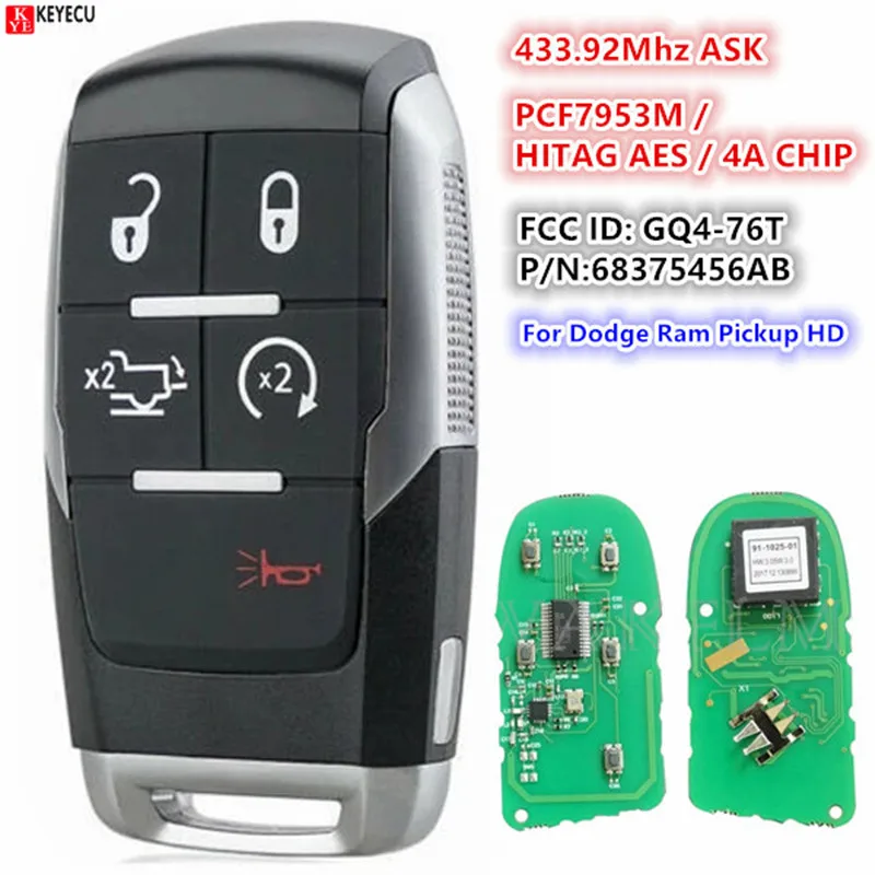 

Keyless Entry 433Mhz Proximity Smart Remote Key For 2019 2020 2021 Dodge Ram 2500 3500 4500 5500 PN:68374994 FCC: GQ4-76T