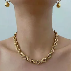 Chunky 8mm PVD 18K Gold Plated Stainless Steel Twisted Chain Necklace for Women Unisex Rope Chain Choker Fashion Jewelry Gift