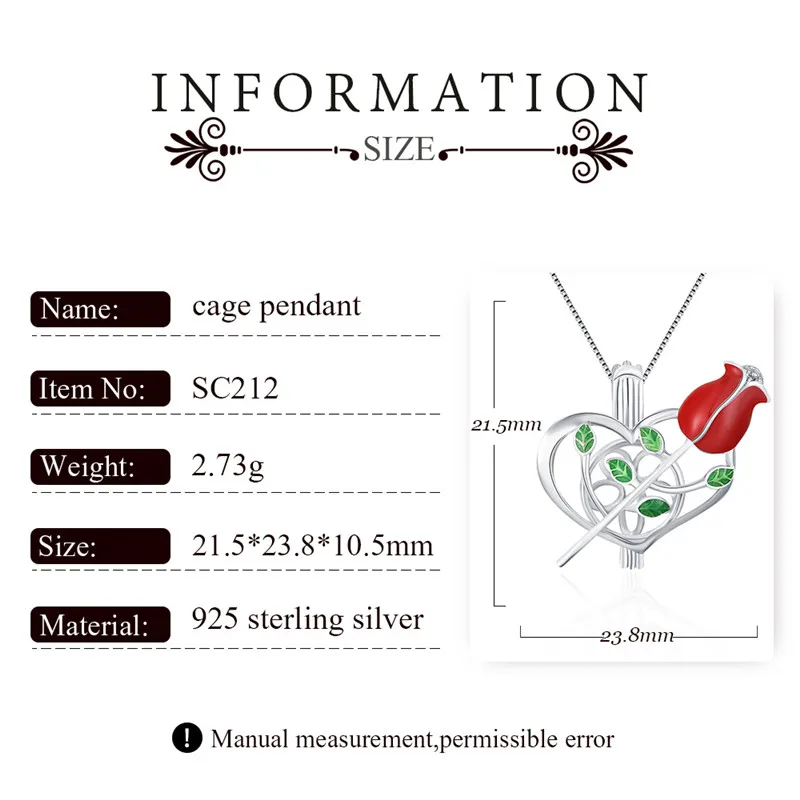 CLUCI Silver 925 Rose Flower Pendant  Pendant 925 Sterling Silver Beauty Rose Pearl Locket Jewelry For Valentine's Gifts SC212SB