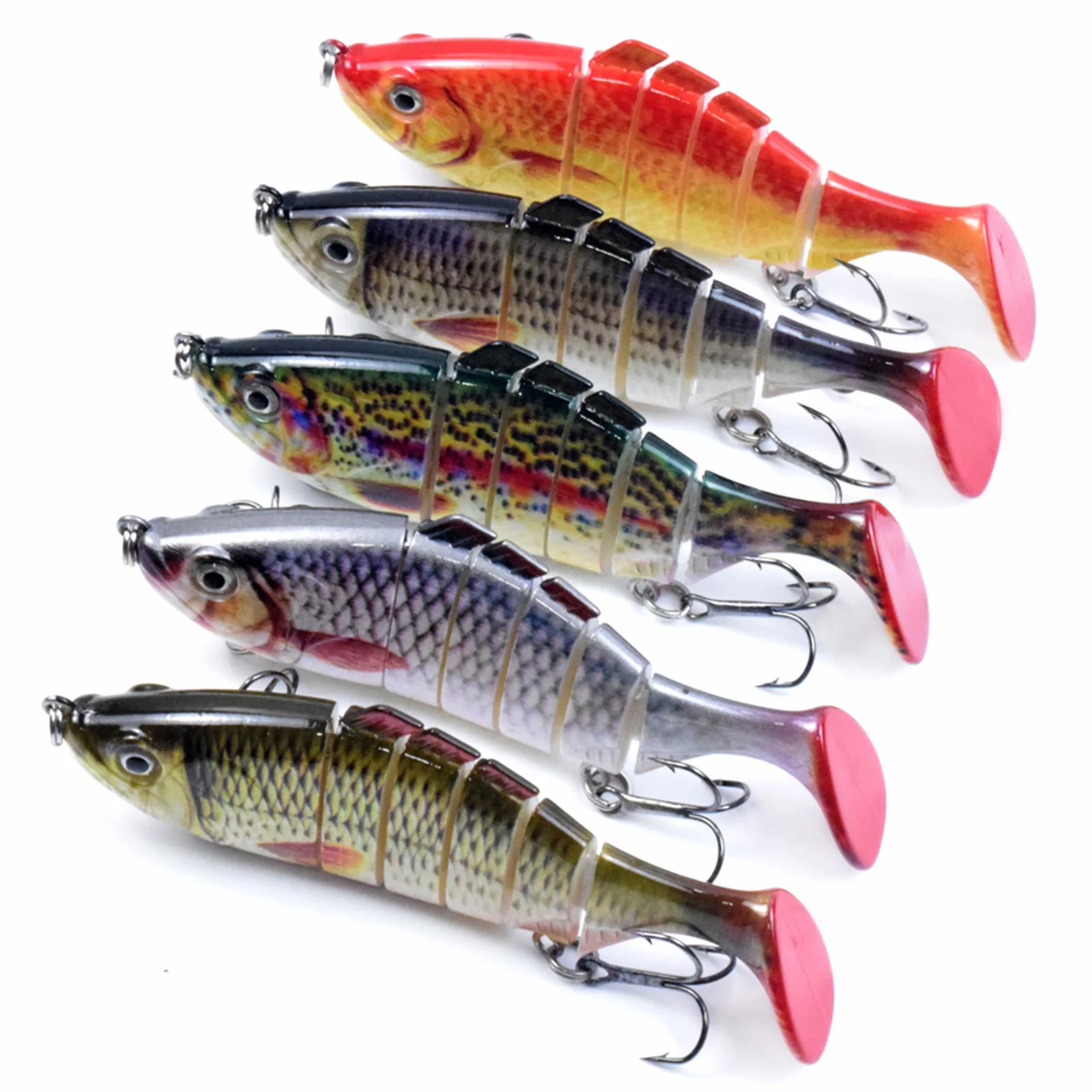 5PC Fishing Lure Bait Articulated Fish Wobbler Lifelike Bionic Bait Lifelike Eyes 7-segment Tweeter Fishing Lure 10cm