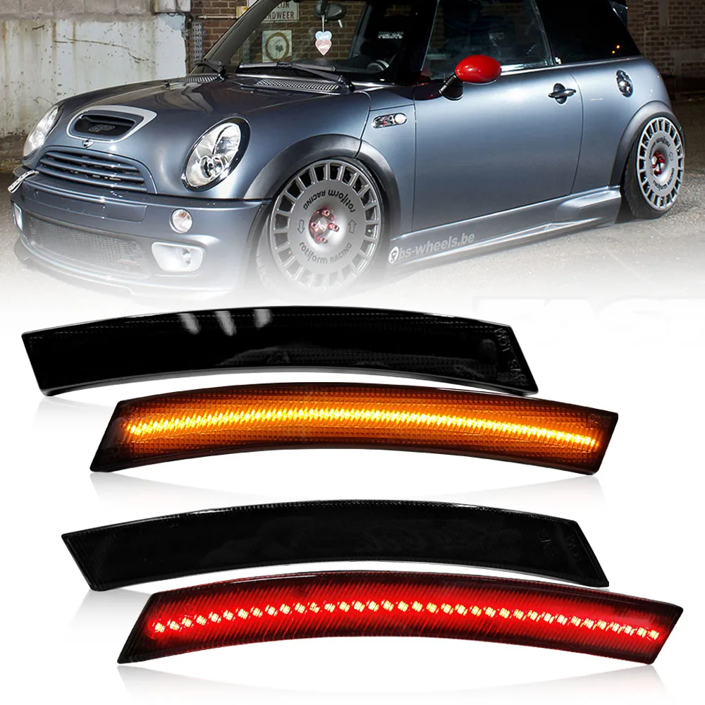 

4PCS Smoke Lens Amber Red LED Side Marker Lamp Turn Signal Indicator Light For MINI Cooper R50 R53 R52 Covertible replacement