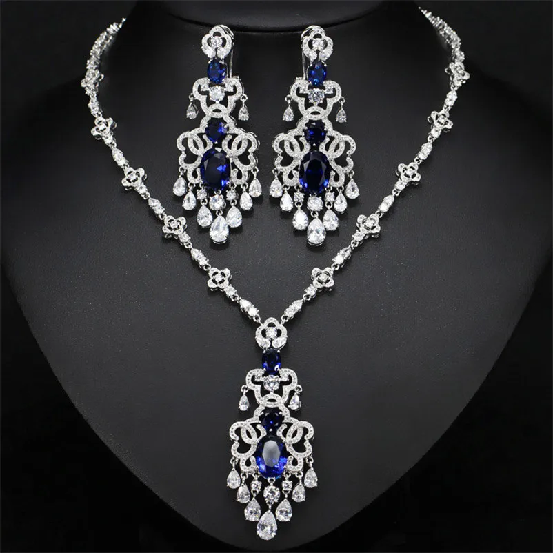 CC Wedding Jewelry Sets Earrings and Necklace For Bridal Parure Gorgeous Rhinestone  Pendants Jewelry For Women T0101