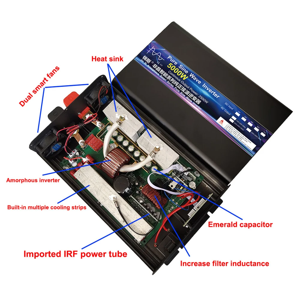 Imagem -06 - Inversor Solar de Controle Remoto do Carro Inversor de Onda Senoidal Pura Conversor 2000w 4000w 5000w dc 12v 24v 48v a 110v ac 127v 220v