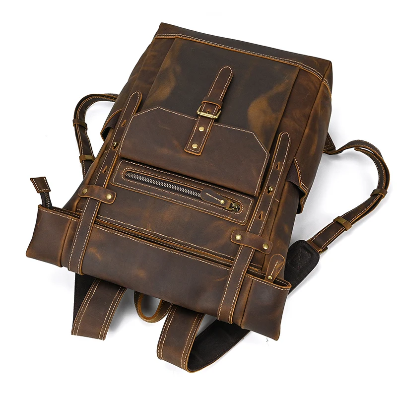 2023 New Style Men\'s Leather Backpack Vintage Fashion Men Male Travel Bag Laptop Bagpack For Male Cowhide Male Bag Anti theft