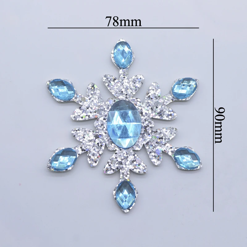 4Pcs 78*90mm Padded Glitter Leather Snowflake with Crystal Applique for DIY Christmas Hat Clothes Headwear Hair Clips Bow Decor