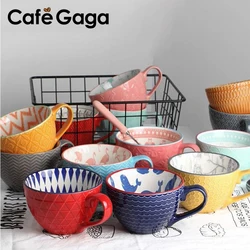 European Style Ceramic Coffee Cups Milk Tea Breakfast Mug Cappuccino Flower Cups Latte Kitchen Tableware High-grade