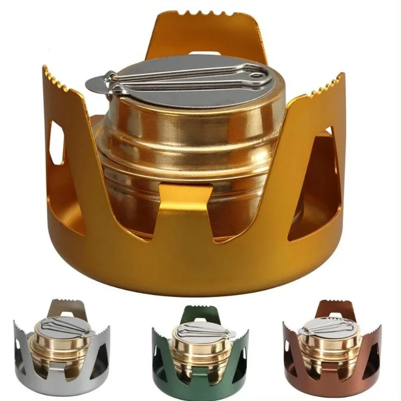 

1pcs Portable Mini Alcohol Stove Burner Equipment Stand with Aluminum Alloy Stand Lid Outdoor Camping Cooking Tool Accessories