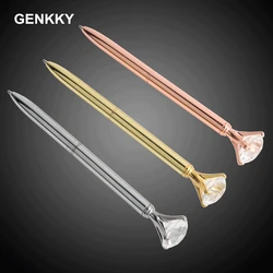 1PCS Big Carat Diamond Crystal Pen Gem Ballpoint Pen Ring Wedding Office Metal Ring Roller Rose gold Silver Ball Pens For school