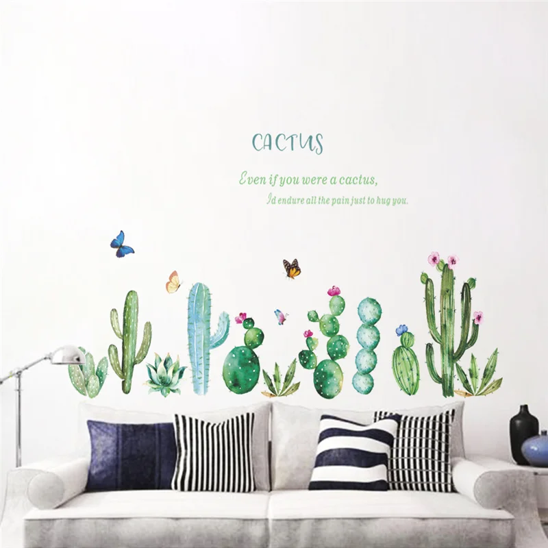 cartoon 50*70cm potted plants cactus wall stickers home decor living room pvc wall decals diy mural art posters decorations