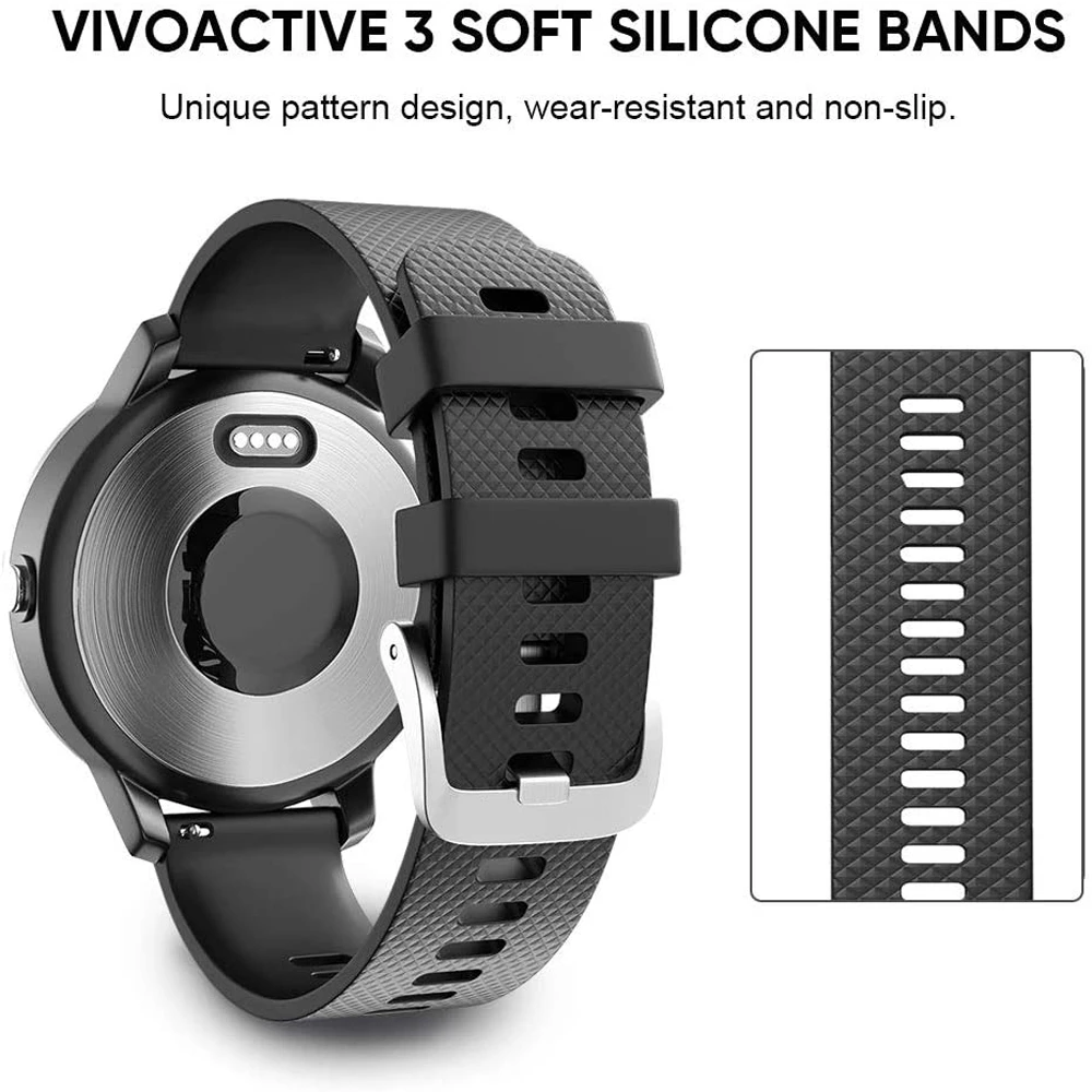 Pulseira de relógio de silicone, pulseira de relógio para garmin vivoactive 3 com tomada à prova de poeira