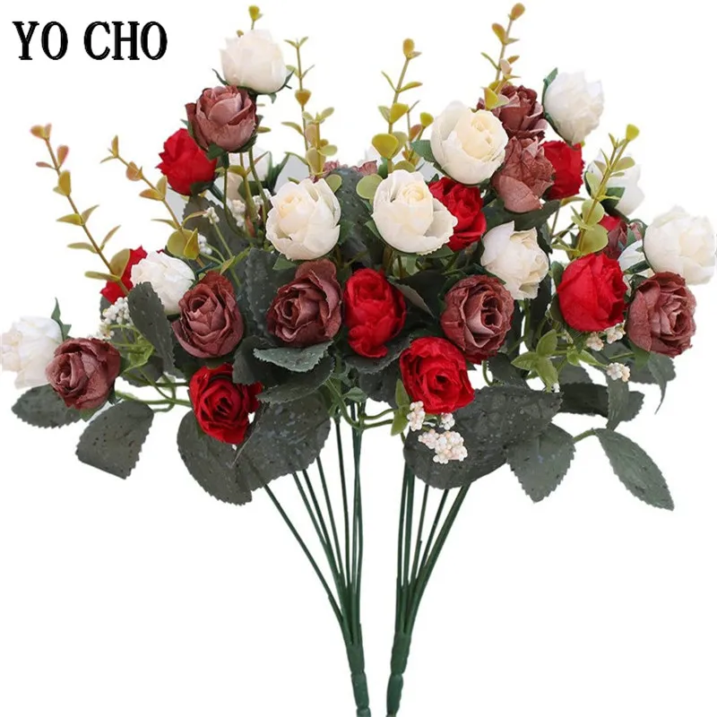 YO CHO Retro Artificial Roses Wedding Bouquet Bridal Bouquet for Wedding Flowers Bridal Bouquet Marriage Decor Accessories