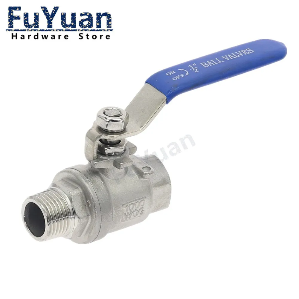 

304 Stainless steel ball valve 1/4'' 3/8'' 1/2'' 3/4'' Female Male Thread Valve Connector Joint Pipe Fitting Coupler Adapter