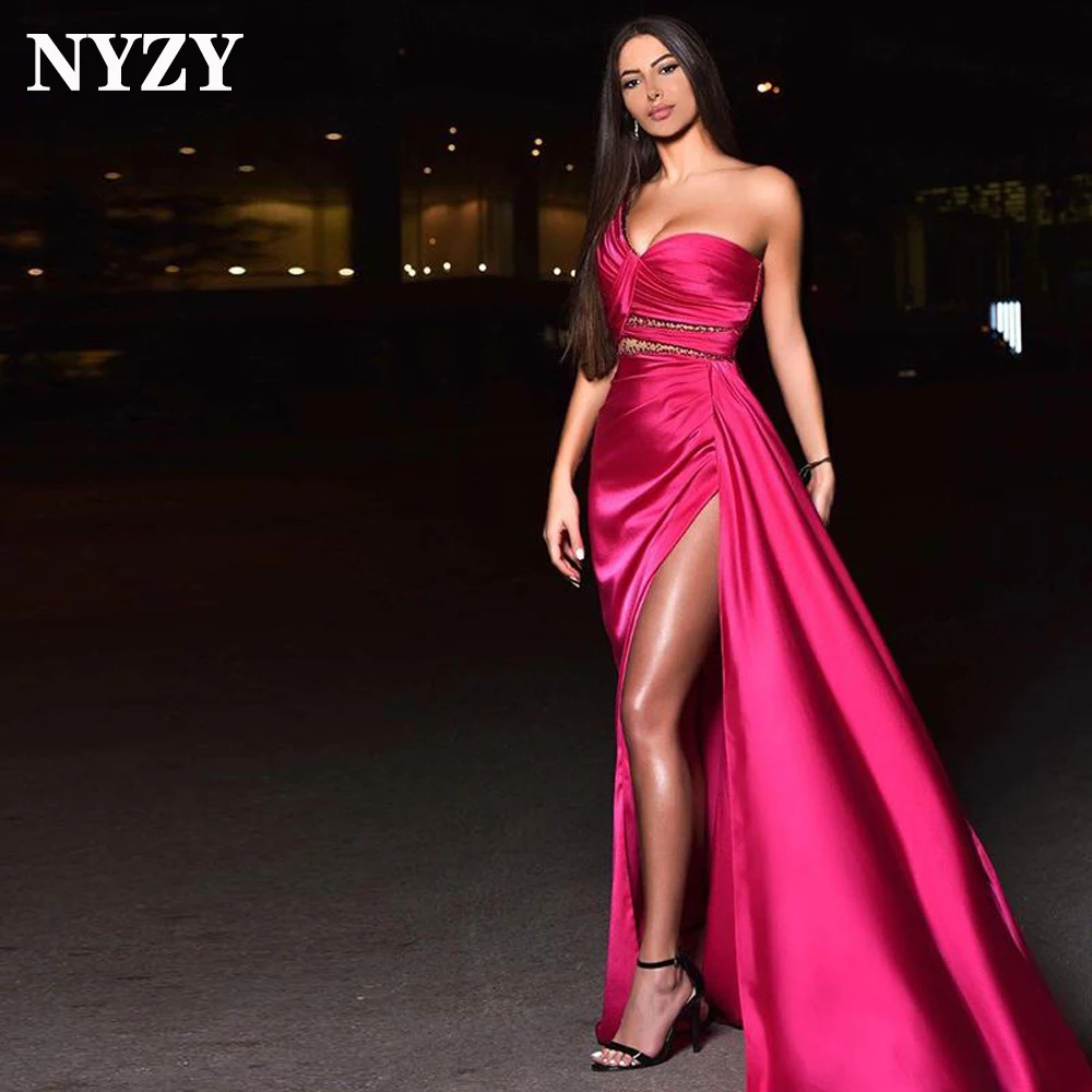 

P126 NYZY Satin High Split Sexy Prom Dresses 2021 Party Graduation Dress Formal Dress vestido de festa longo