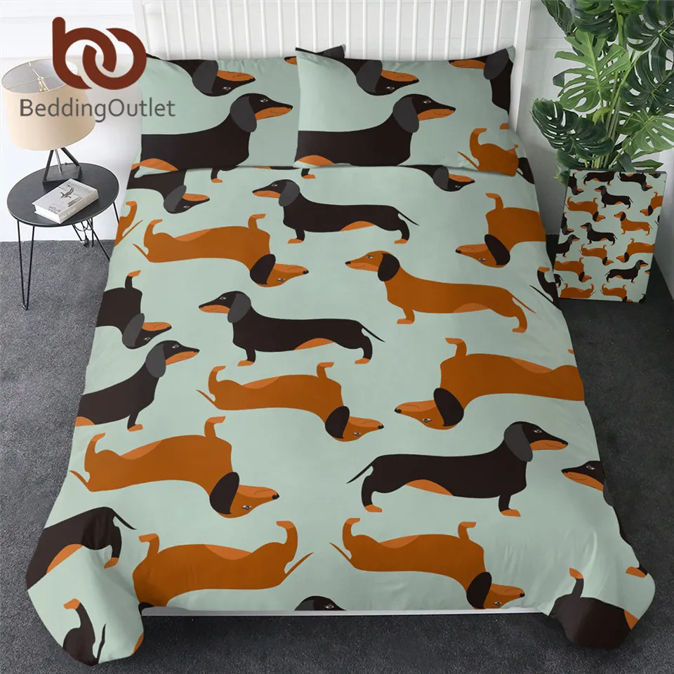 

BeddingOutlet Cartoon Dog Kids Bedding Set Cute Dachshund Sausage Duvet Cover Set Pet Printed Brown and Black Bedclothes 3pcs