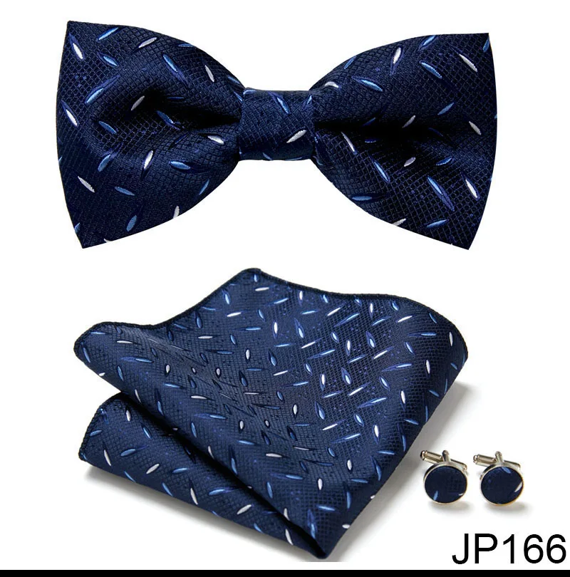Great Quality Silver Office Butterfly Hanky Cufflink Set Bowtie For Men Geometric Hombre Formal Clothing